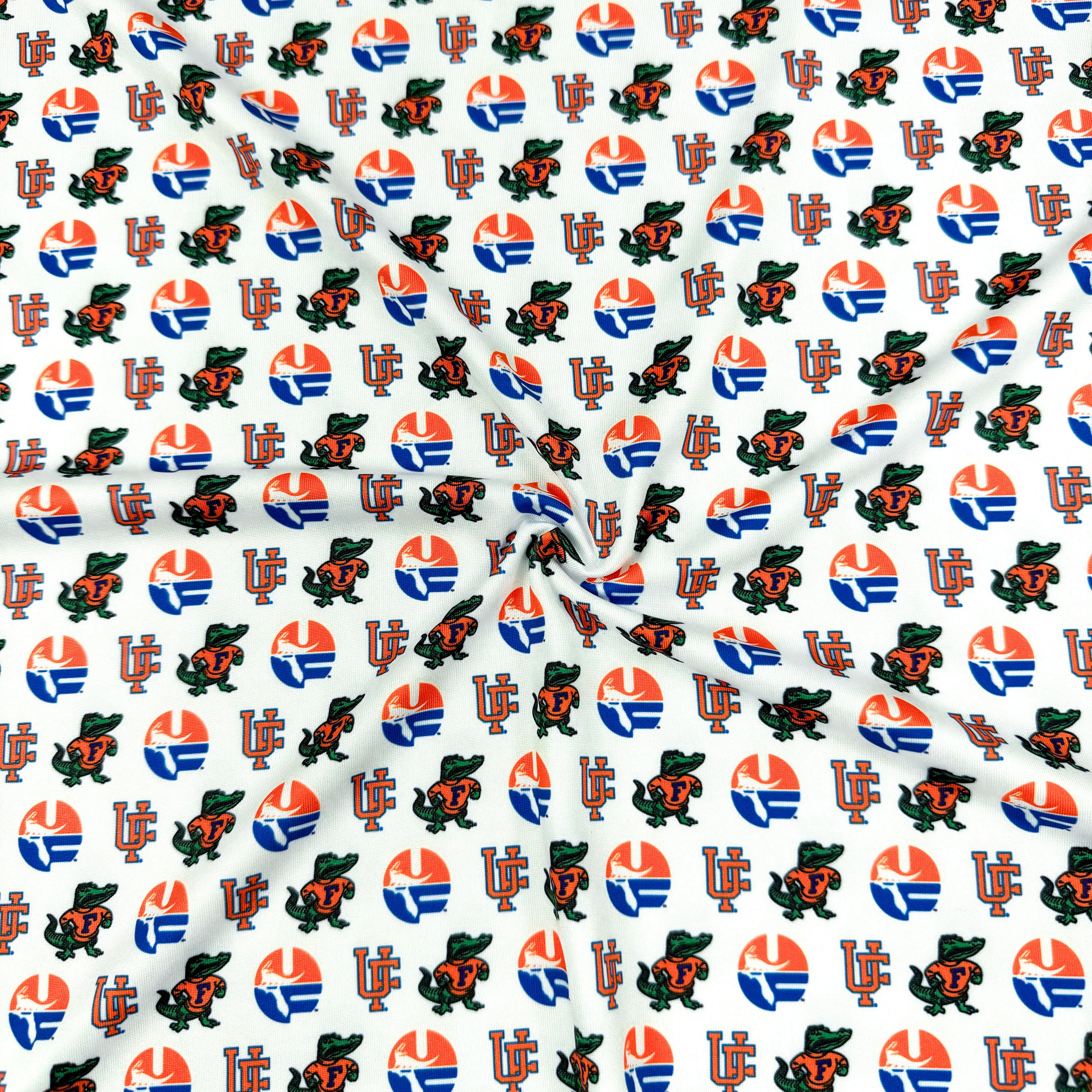 Pattern of cartoonish characters with colorful hats and hats on a white background