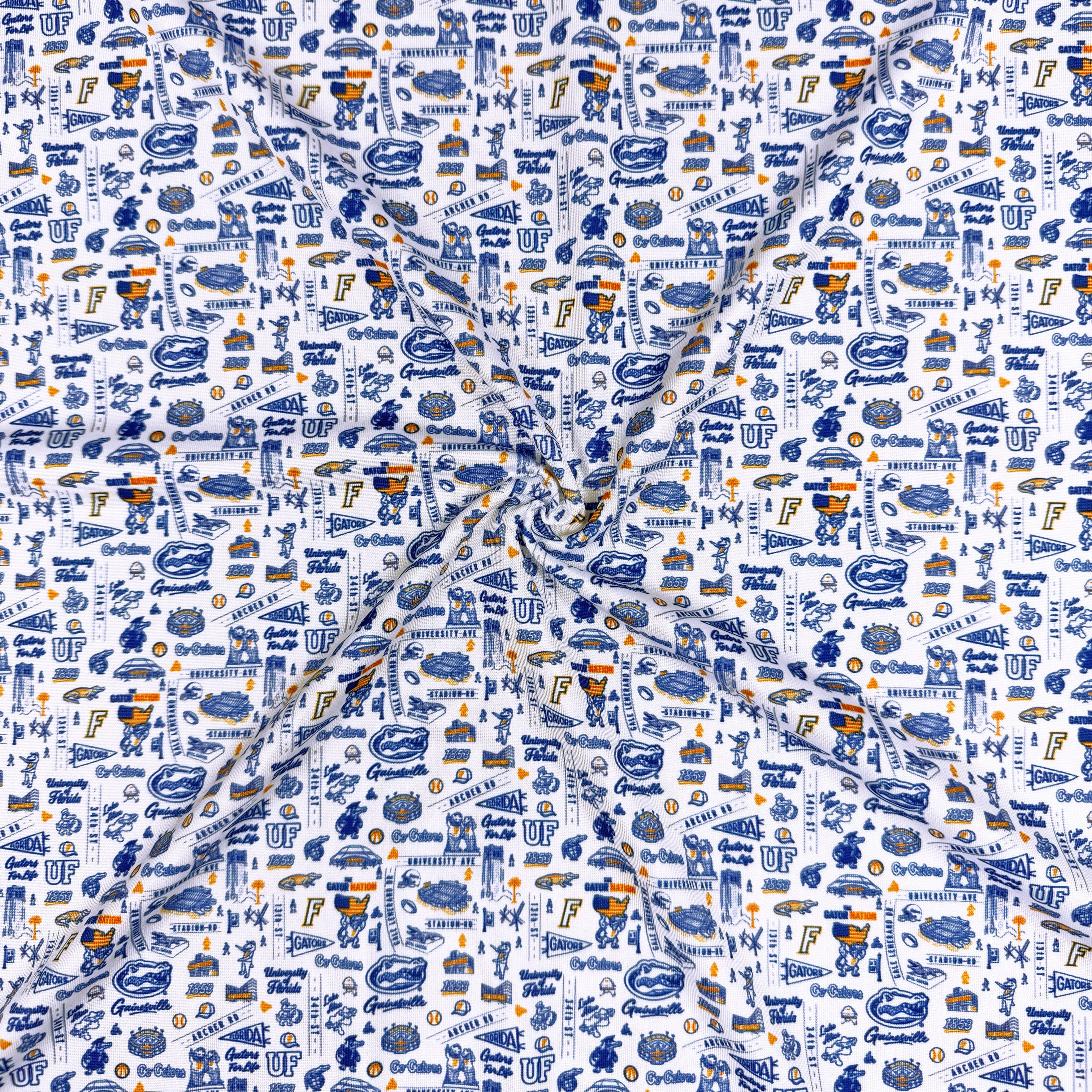 Fitted sheet with Florida Gators pattern on a white background