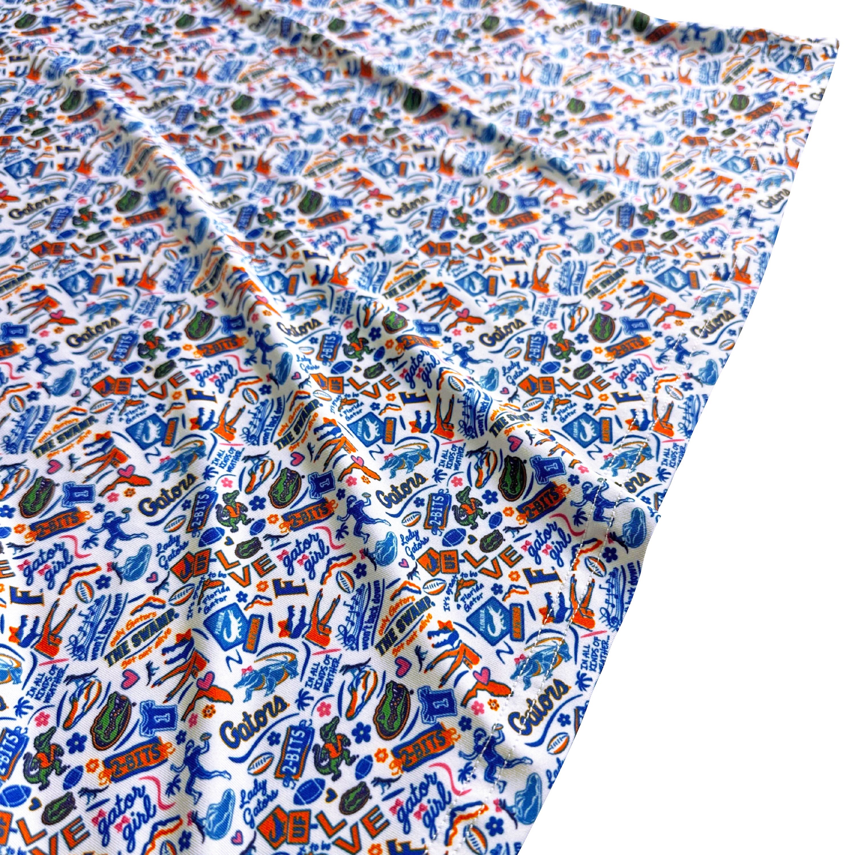Colorful patterned fabric on a white background