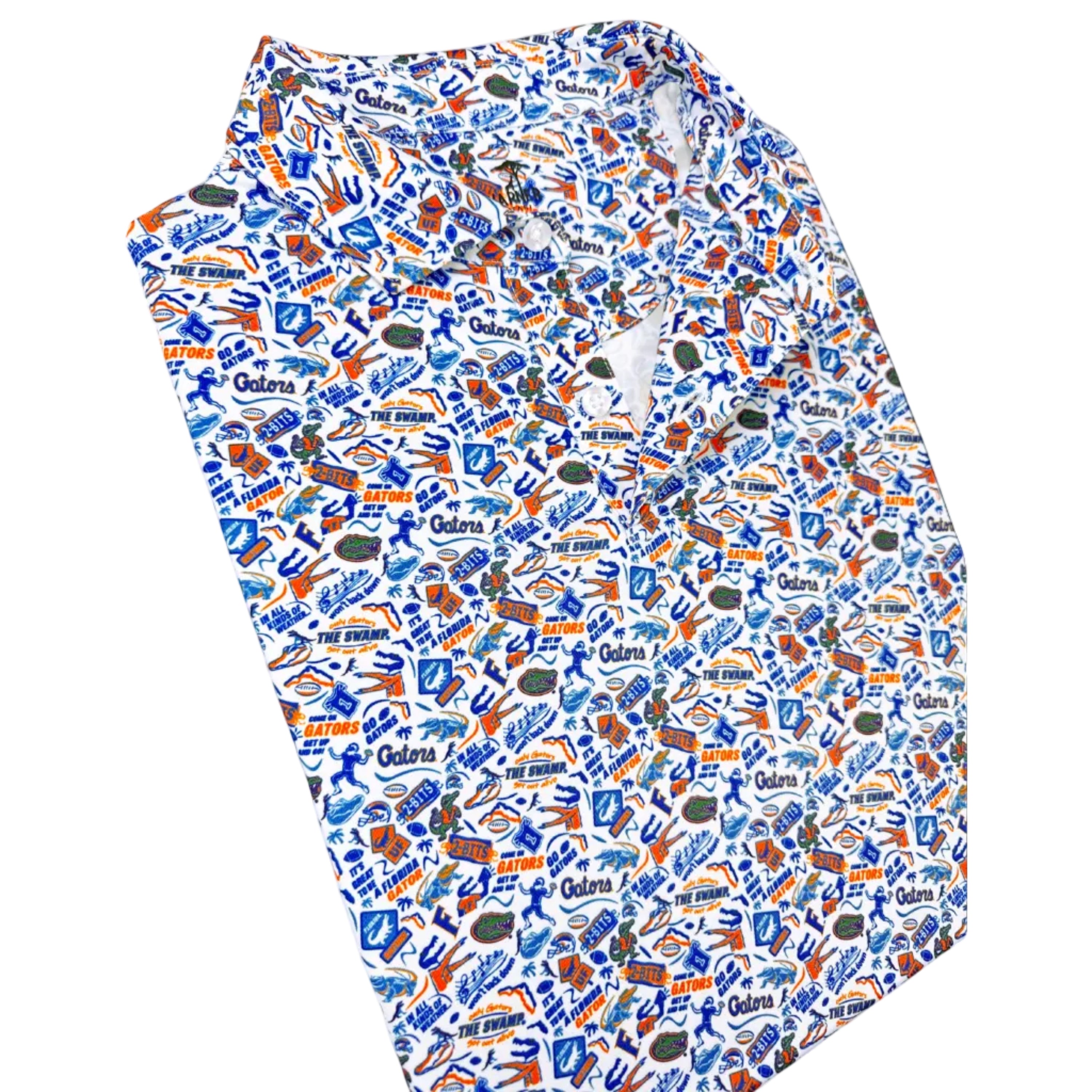 Folded shirt with a colorful pattern on a white background