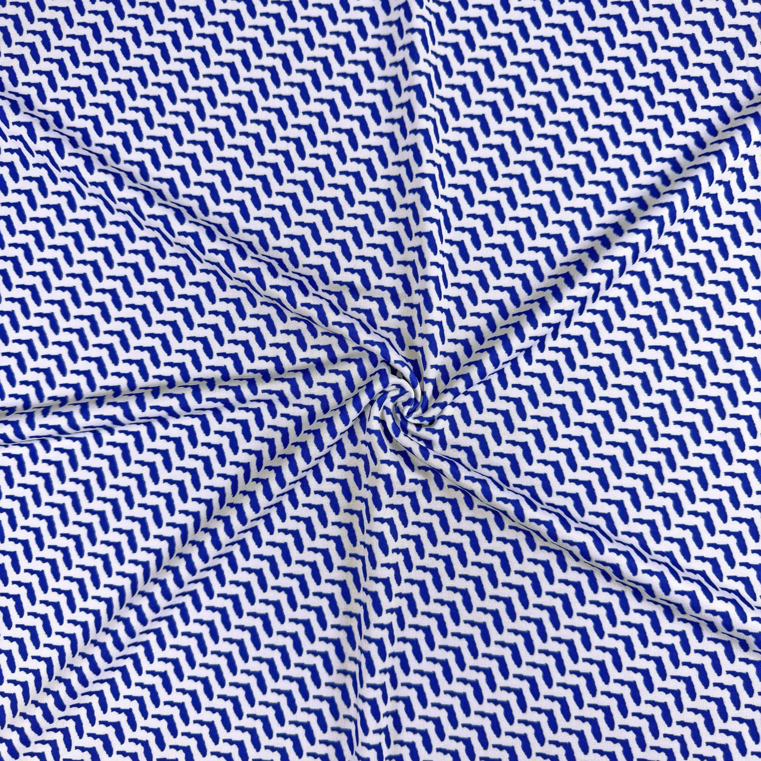 Fabric with blue and white herringbone pattern