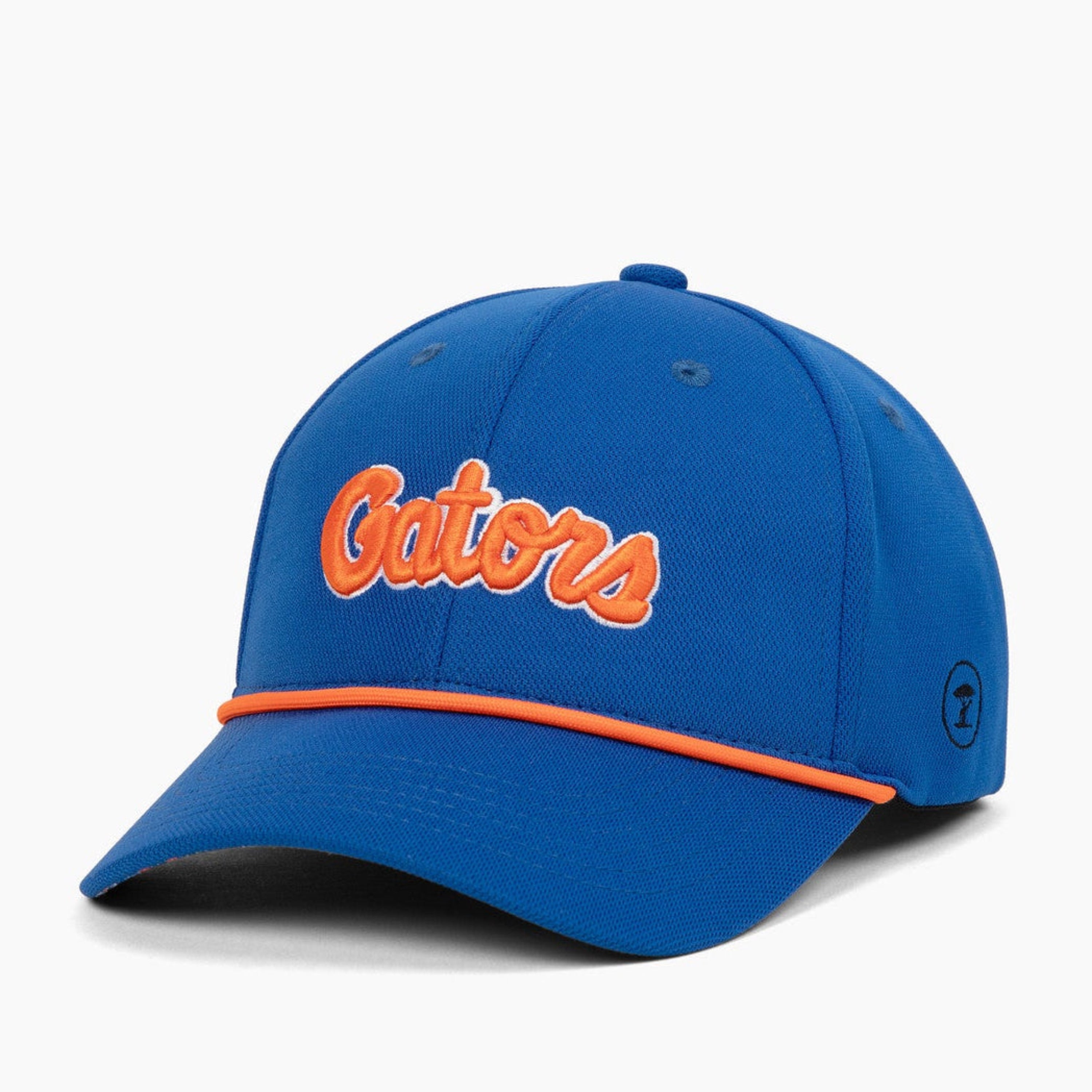 A royal blue baseball cap featuring the word 'Gators' embroidered in orange script on the front, with a matching orange stripe along the edge of the brim, set against a plain white background.