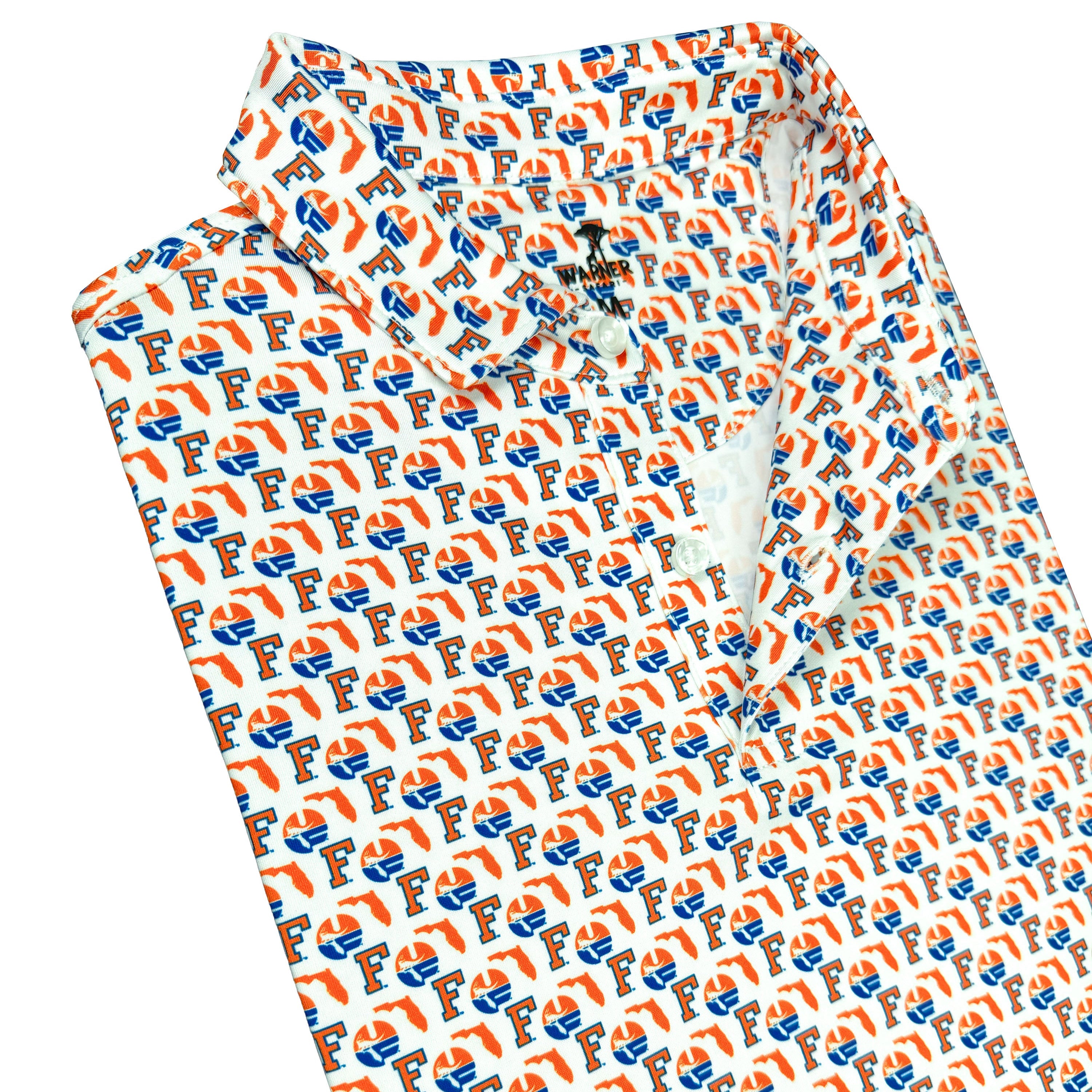 Polo shirt with Florida pattern folded on a white background