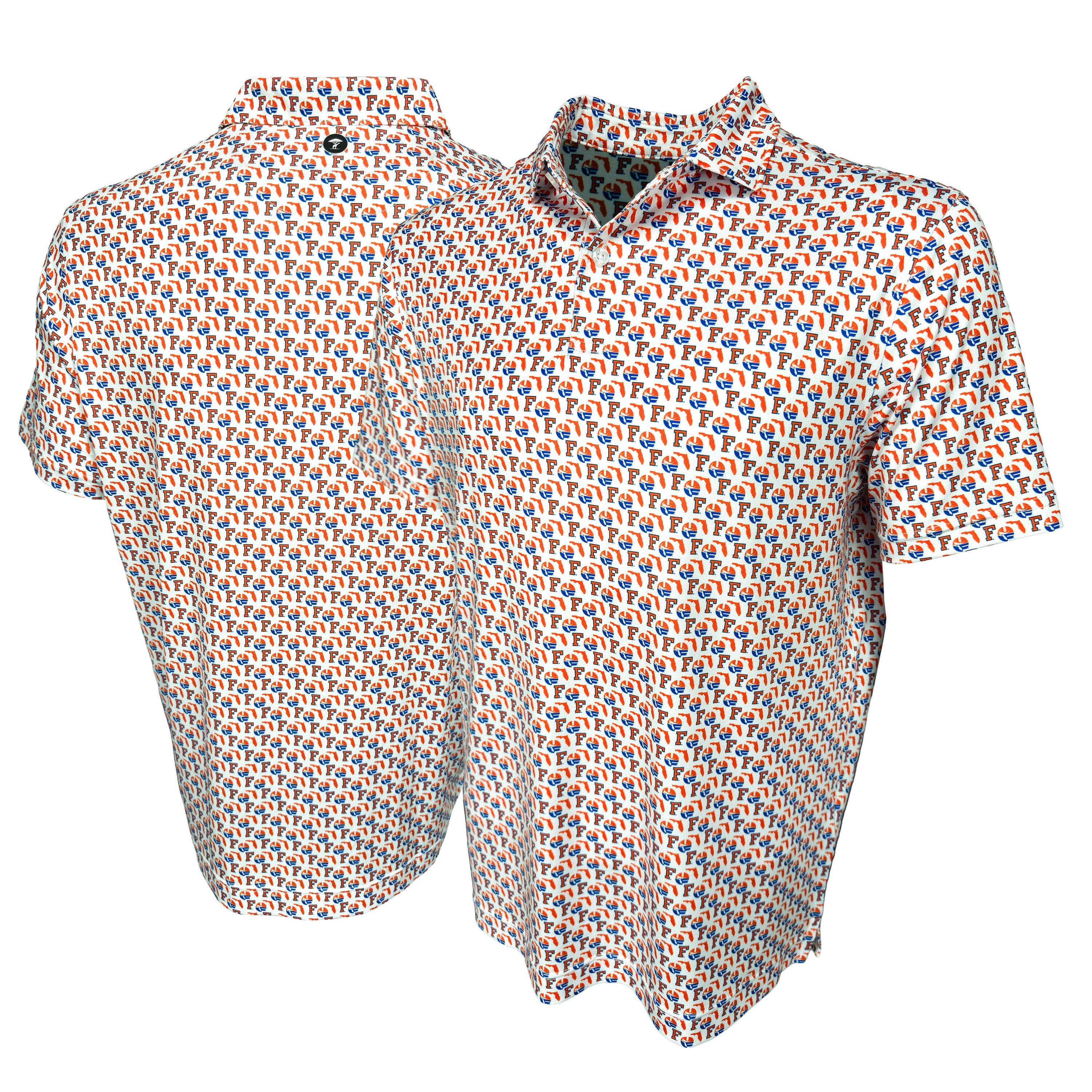 Short-sleeve shirt with Florida pattern on a white background