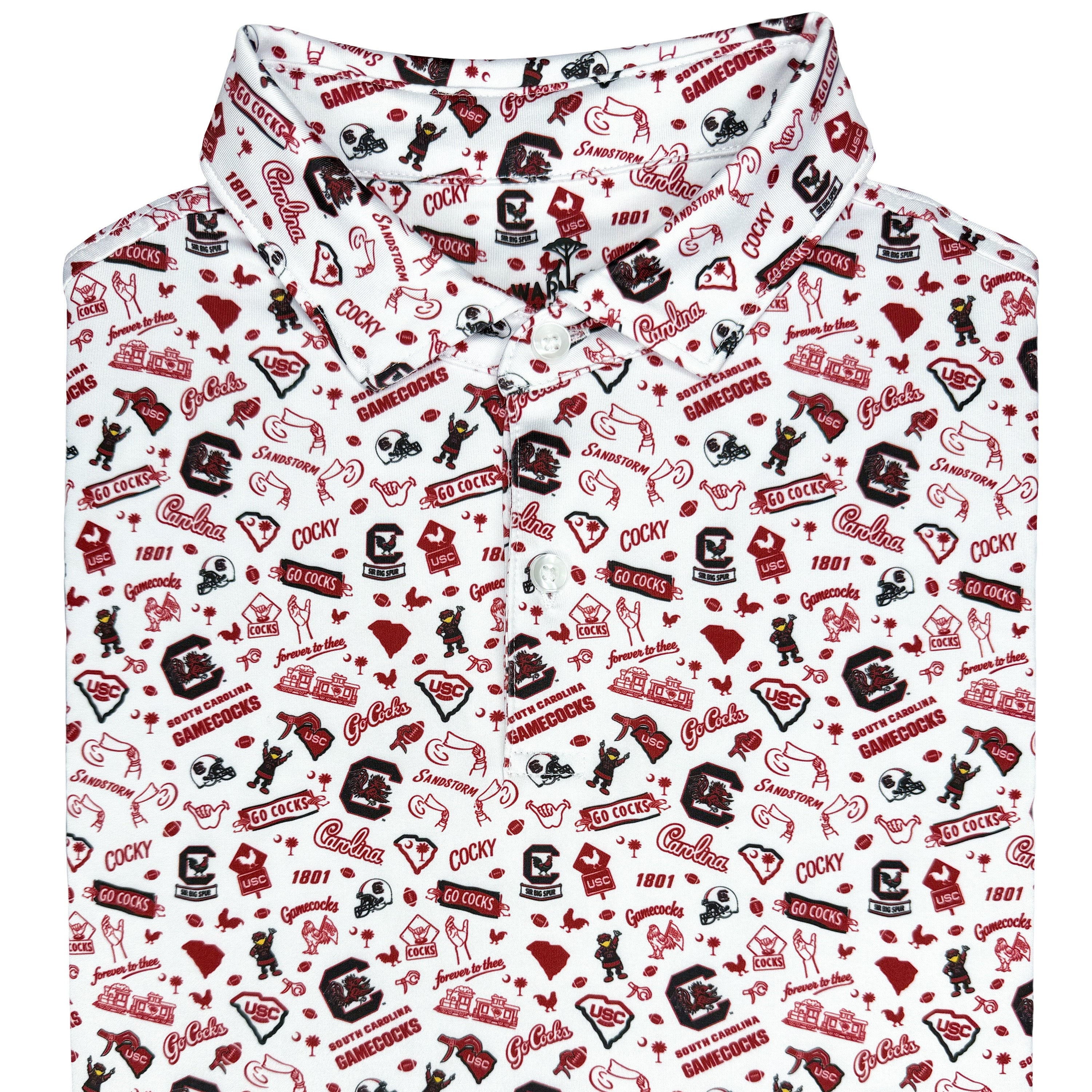 Polo with a red and black pattern on a white background