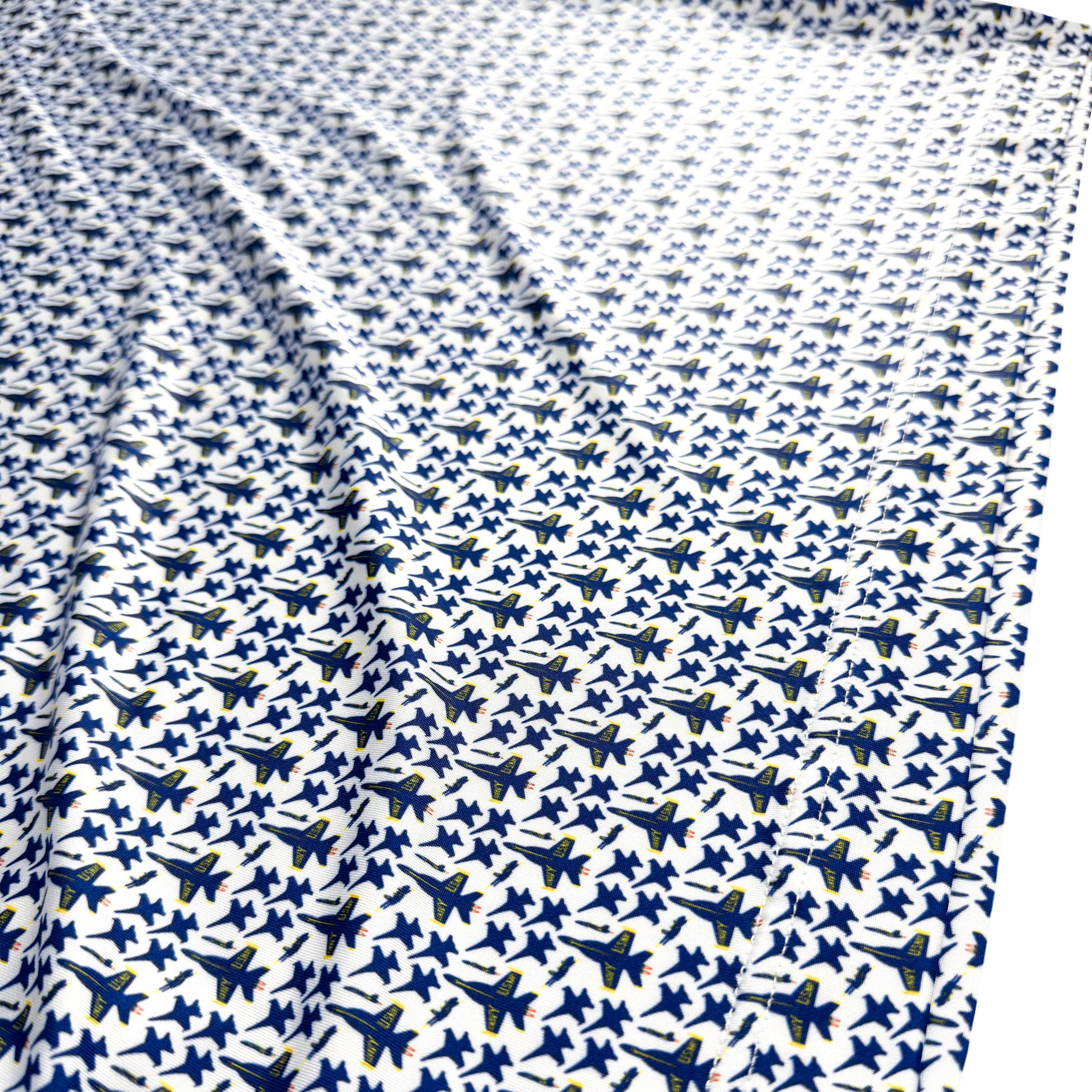 Fabric with airplane pattern on a white background