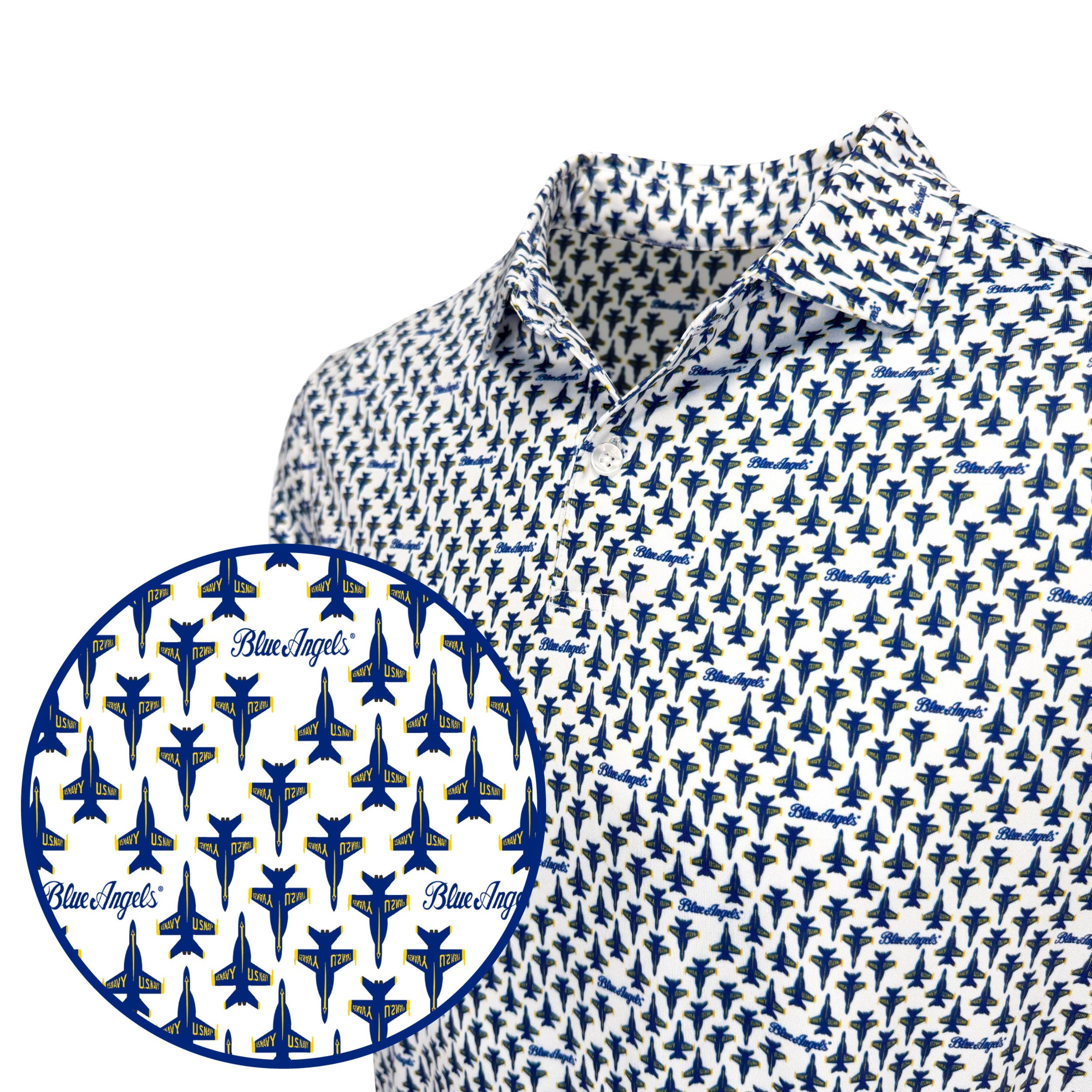 Shirt with Blue Angels pattern on a white background