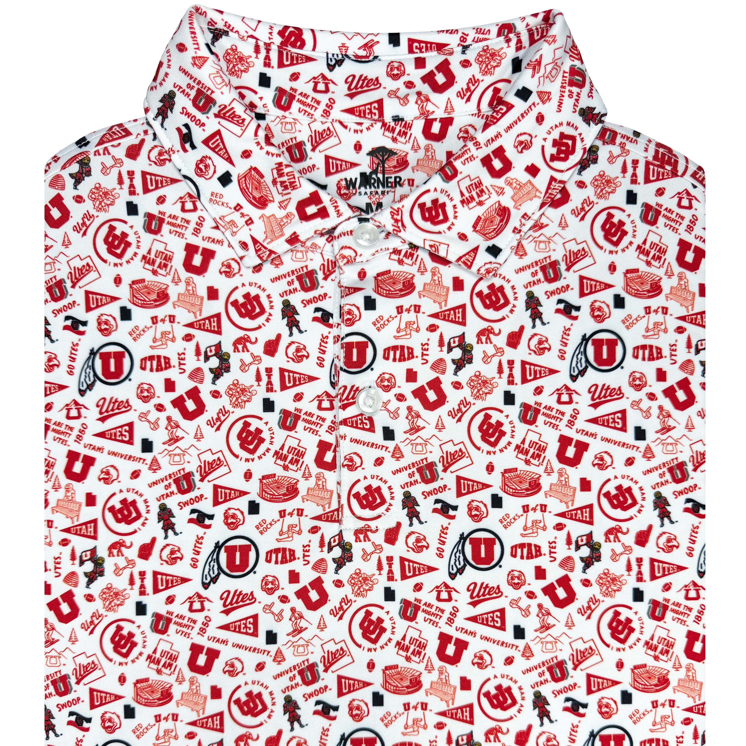 Red and black patterned shirt with Utah Utes logo on a white background