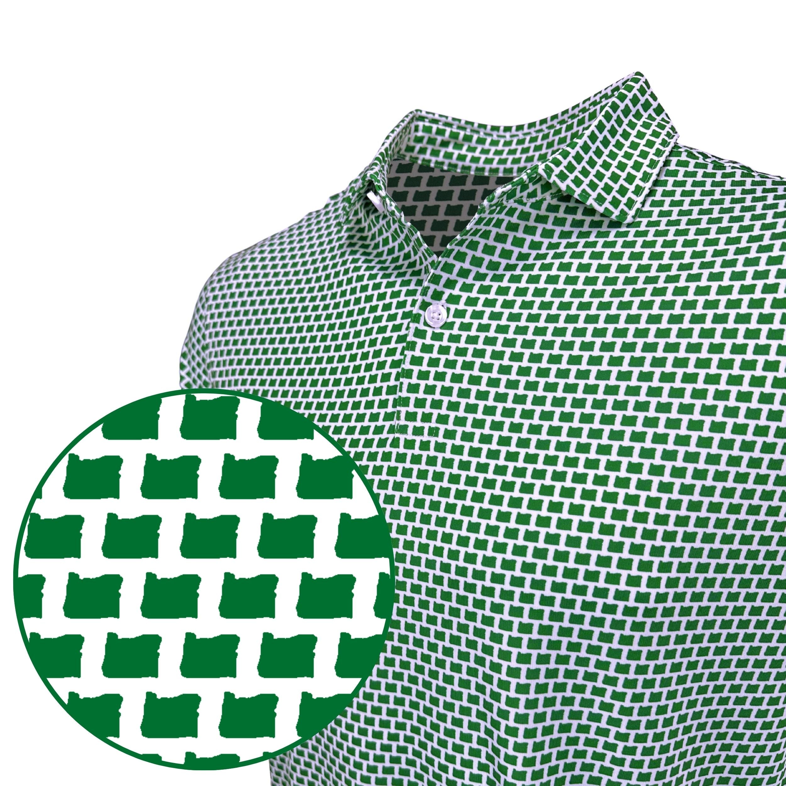 Green and white checkered shirt with a close-up of the pattern on a white background